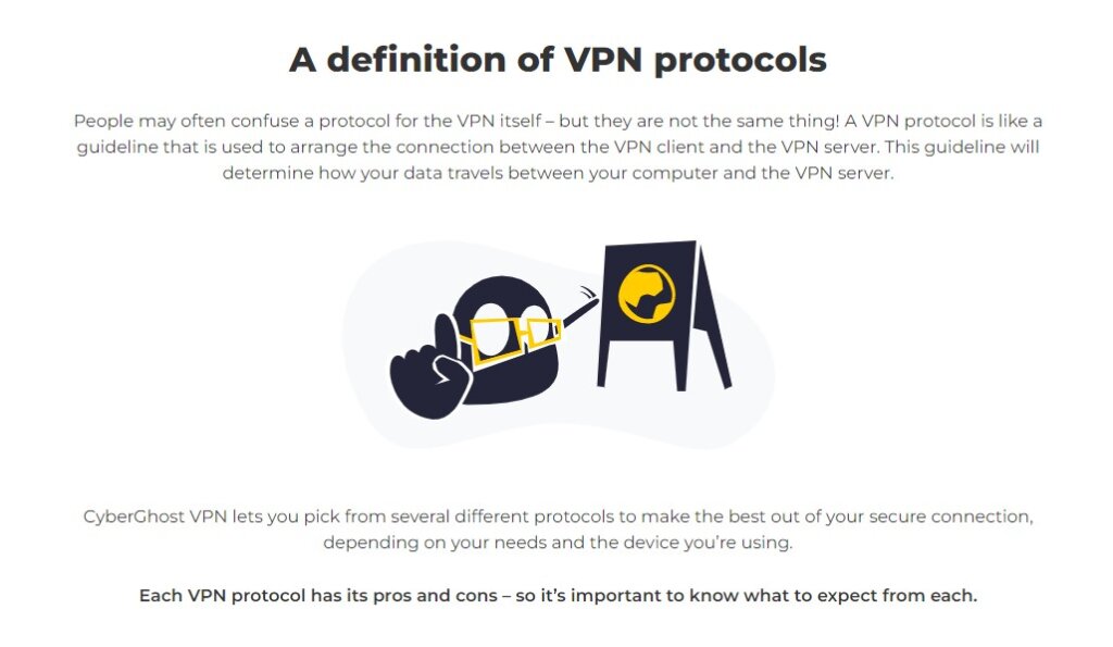 Screenshot of CyberGhost VPN protocol page